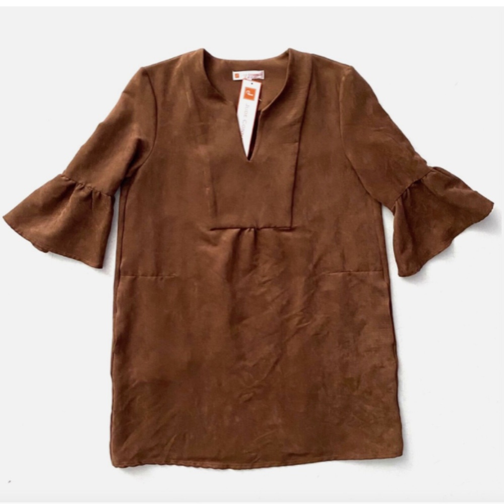 Jude Connally Nwt Kerry Faux Suede Split V-Neck 3/4 Flounce Sleeve Dress Small S